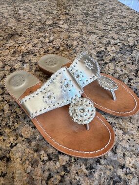 Jack Rogers Girls Metallic Silver Leather Sandal